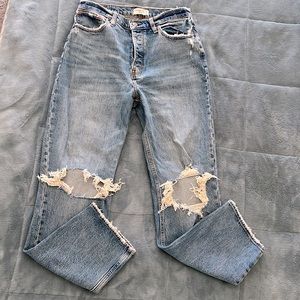 The dad high rise jean with holes at knees!